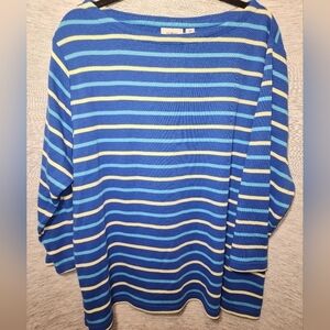 L.L. Bean Blue Stripped Cotton 3/4 Sleeve Shirt 3XL Plus